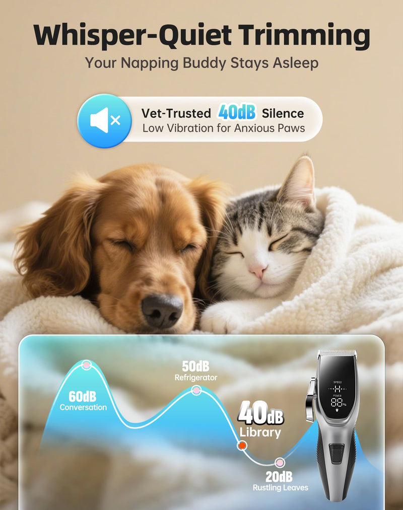 Dog Grooming Kit Low Noise，Cordless 4 in 1 Dog Clippers for Grooming Rechargeable Pet Cat Trimmer with 2 Speed,6 Guards,Scissors,Comb for Small Medium Large Pets Dogs Cats Thick Hair Cutting (Pewter) 🟫🟫🟫whisper-quiet Pewter🟫🟫🟫 - PawsPlanet Australia