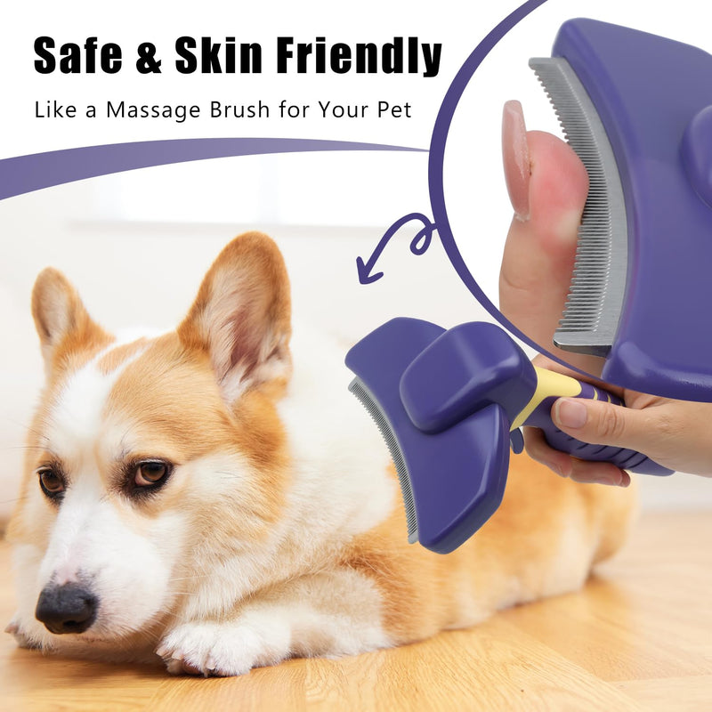 HOP Dog Deshedding Brush for Short Haired Dogs Cats Pets Professional Deshedding Tool Anti-Slip Handle & Detachable Head Highly Effective Deshedder Grooming Home of Paws(Purple_L) Purple_L - PawsPlanet Australia