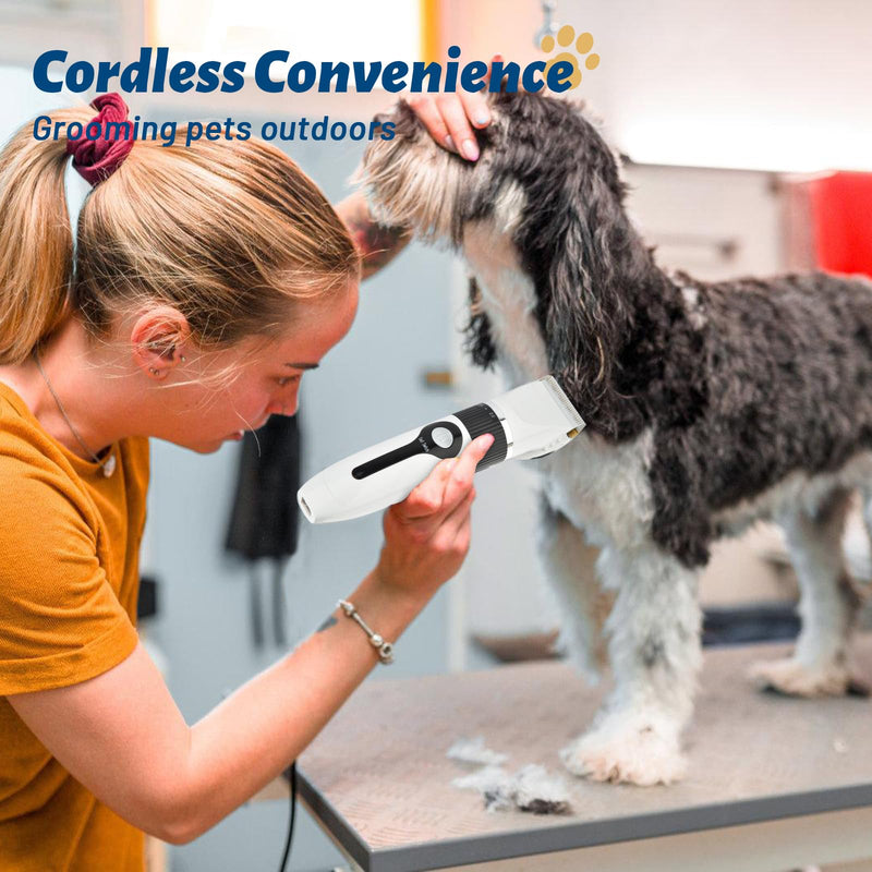 Timiyou Dog Clippers, Dog Grooming Kit Clippers, Rechargeable Cordless Pet Clippers Low Noise Pet Hair Clipper Dog Clippers Professional for Thick Hair with 4 Combs for Dogs Cats Horses, White