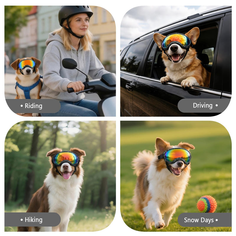 Dog Goggles for Medium Breed, Windproof Dustproof Anti-UV Sunglasses with Adjustable Strap & Soft Frame, Lightweight Breathable Design for Running Hiking Beach Outdoor Activities (Black) Black - PawsPlanet Australia