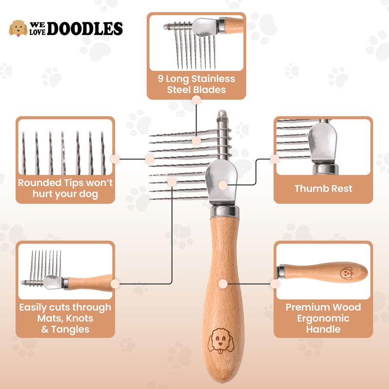 We Love Doodles Dog Dematting Brush & Rake, Dog Detangler Spray (Ocean Breeze) for Dogs, Bundle - Stainless Steel Blades - Made in the USA - PawsPlanet Australia