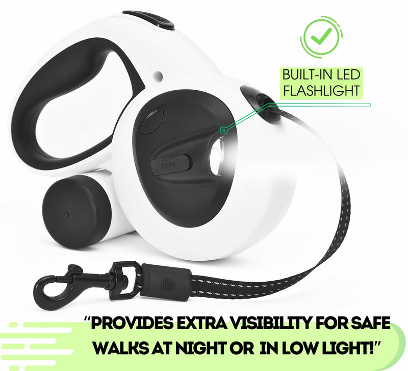 Snuggle Paws All-in-One 16 ft Retractable Dog Leash with Light LED, Dog Poop Bag Holder, Chew Proof Dog Leash, Dog Waste Bags | Leash for Dogs up to 66 lbs - PawsPlanet Australia
