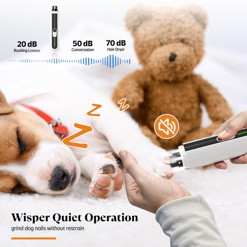 YABIFE 4-Lights Dog Nail Grinder, Easy Quick Locate Dog Nail Trimmers, for Puppy Paw Toenails or Pets from Small, Medium to Large, with Travel Lock, Whisper Quiet, Heavy Duty 3 Speeds C - White - PawsPlanet Australia