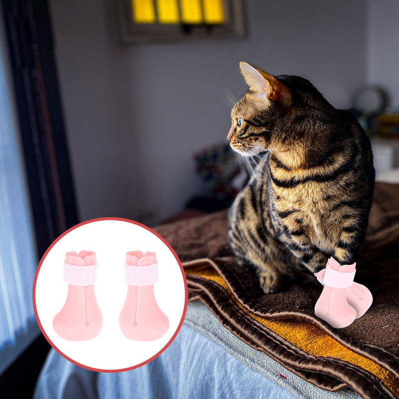 UKCOCO 4-Pack Scratch-Resistant Silicone Cat Boots, Easy-Care Cat Paw Protection Shoes in Pink for House Grooming and Bathing, Wear-Resistant and Comfortable