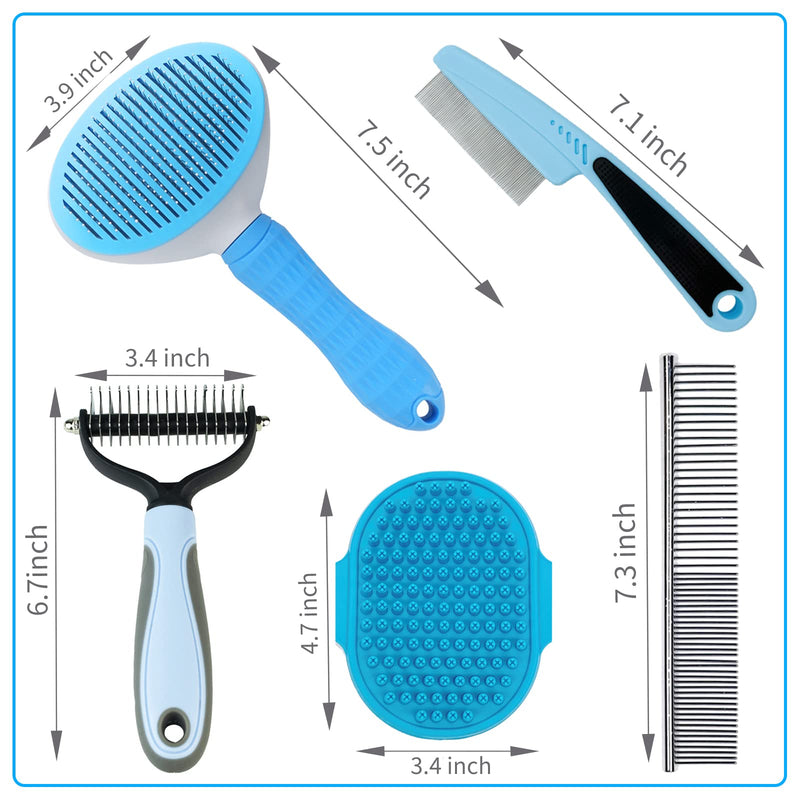 Dog Brush Grooming Kit 5PCS - Dog Brush for Shedding,Puppy Brush and Flea Comb for Dogs, Slicker Brush Comb and Dog Hair Brush Set Blue, Grooming at Home or Travel B-Blue 5 Kits - PawsPlanet Australia
