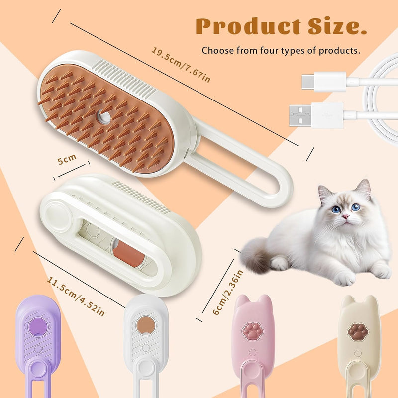 Cat Brush Cat Steam Brush Rechargeable Steamy Pet Grooming For Shedding, Water Spray Massage Brushs, Dog Hair Removal Self Cleaning Brushs Steamer Wet Spa Comb (White) - PawsPlanet Australia