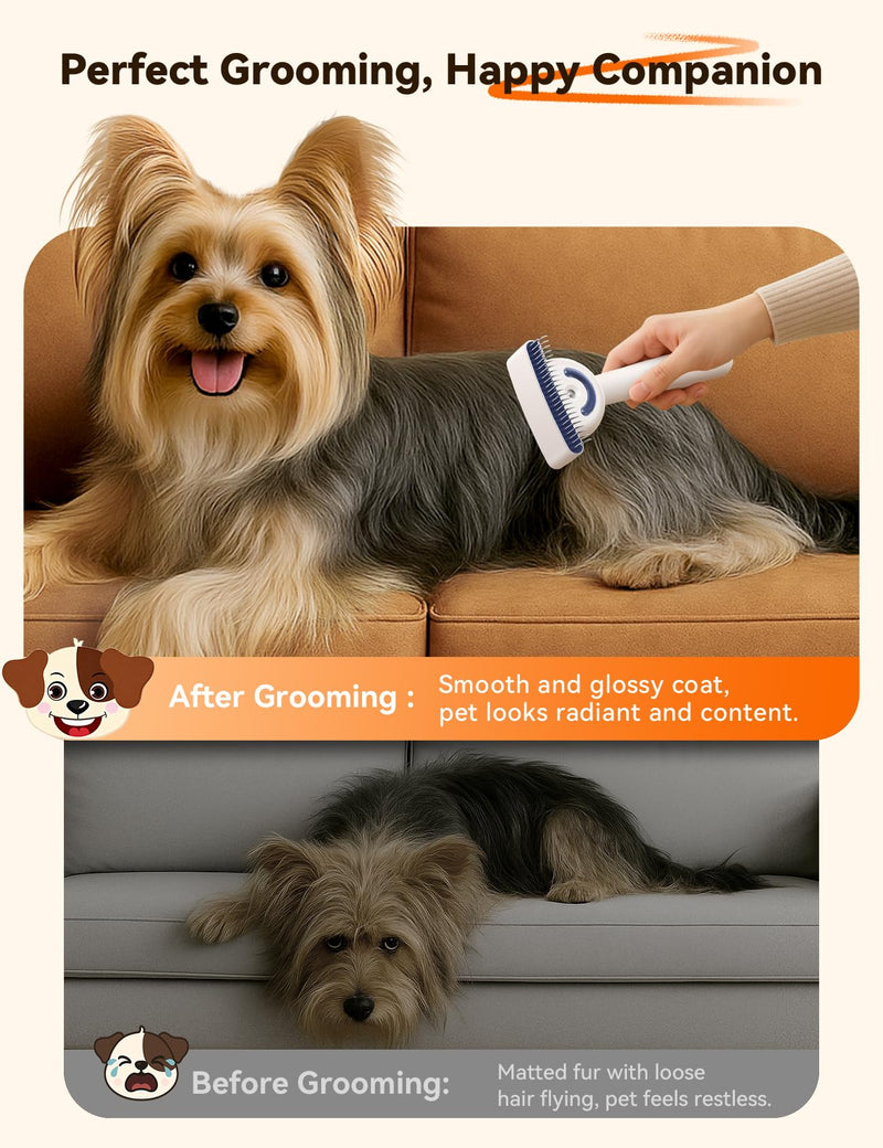 Dog Brushes for Grooming with Steam, FeelNeedy Dual-Sided Dematting & Deshedding, Safe Non-Deforming Steel Pins, Undercoat Rake for Long-Haired Dogs & Cats with Medium-Thick, Tangled, Shedding Coats