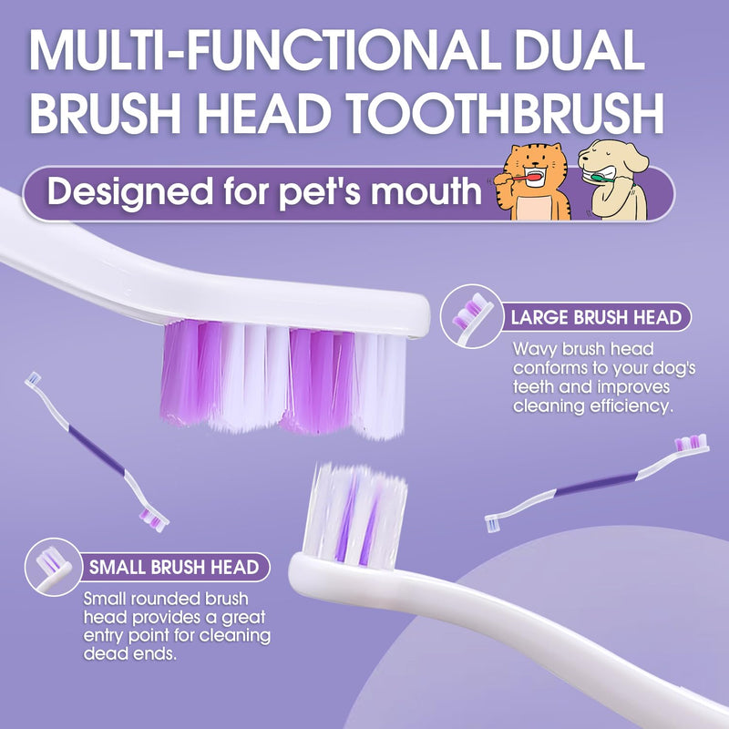 Dog Toothbrush - Dual Head Dog Tooth Brush Newly Upgraded 60° Wavy Brush Head - Surrounds Teeth Like a Cloud for Dog Dental Care and Cleaning-Suitable for Large/Medium Dogs Purple 1 Count (Pack of 1) - PawsPlanet Australia