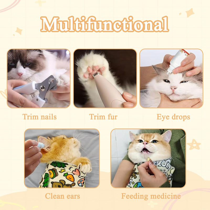27.6x27.6 Cat Wrap for Cutting Nails, Cat Grooming Wrap with Pet Hair Removal Glove, Cats Restraint for Nail Clipping Ear Cleaning Teeth Brushing - PawsPlanet Australia