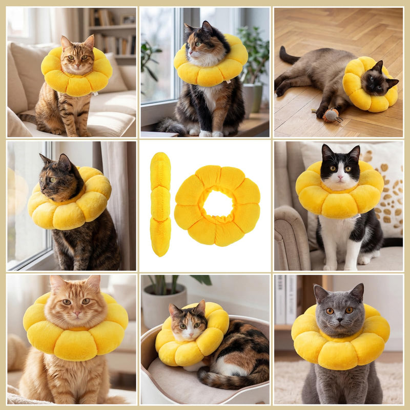 WLLHYF Cat Recovery Collar Cute Sunflower Cat Cone Collar Soft Lightweight Adjustable Kitten Collars Stop Licking Scratching After Surgery Grooming Neck Cone for Cats Puppies Small Animal Dogs