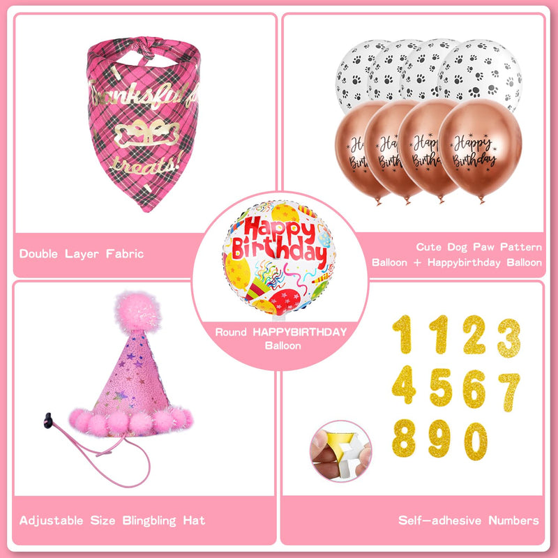 Dog Birthday Decorations Girl, Dog Birthday Party Supplies, Dog Birthday Bandana Pink Dog Birthday Hat with Numbers, Dog Birthday Banner LETS PAWTY and HAPPY BIRTHDAY Balloons Dog Birthday Girl Outfit - PawsPlanet Australia