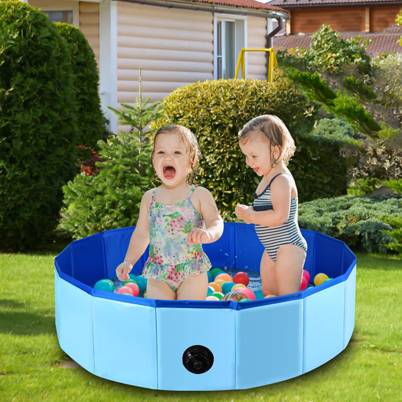 32 x 8 Inch Foldable Dog Pool, Pet Swimming Pool, Portable Dog Pool, PVC Collapsible Pet Pool for Indoor and Outdoor Cat and Dog Shower Bathtub (Blue, 32 x 8in) Blue, 32×8in - PawsPlanet Australia