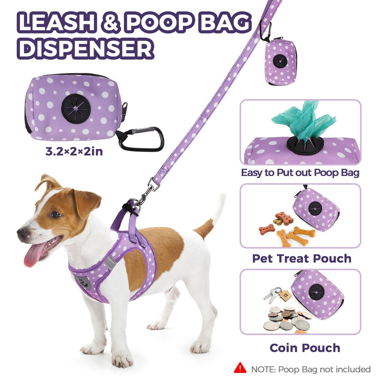 PAWCHIE Dog Harness and Leash Set, Step in No Pull Soft Pet Harness, Reflective Adjustable Puppy Vest for Small Medium Dogs Cats,No Choke Harness Vest with Poop Bag Holder for Walking,Running,Purple M Purple - PawsPlanet Australia