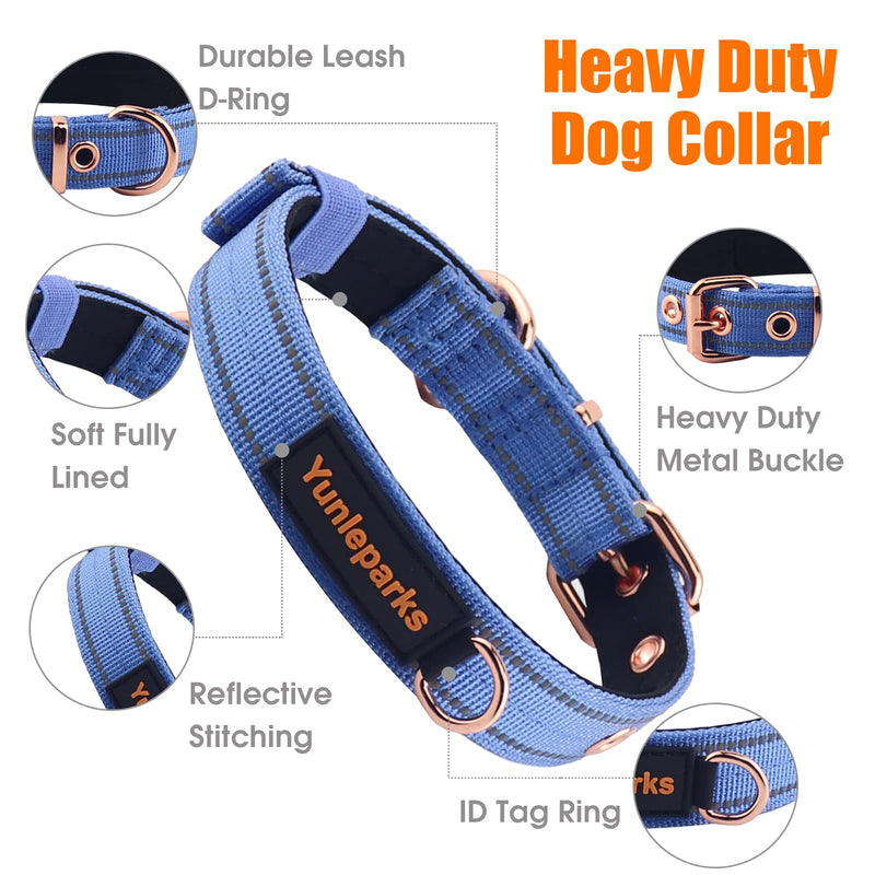 Neoprene Padded Dog Collar, Nylon Collar for Small to Large Dogs, Heavy Duty with Metal Buckle, Reflective(Small, Blue) Small(Pack of 1) - PawsPlanet Australia
