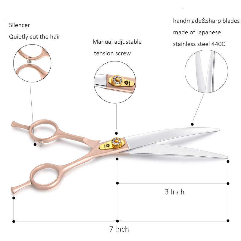 7 Inches Professional Pet Grooming Scissors, 440C Japanese Steel Straight & Curved & Thinning & Chunker Shears/Scissors for Dog Cat and More Pets (7 inch-Curved Scissors) 7 Inch-curved Scissors - PawsPlanet Australia