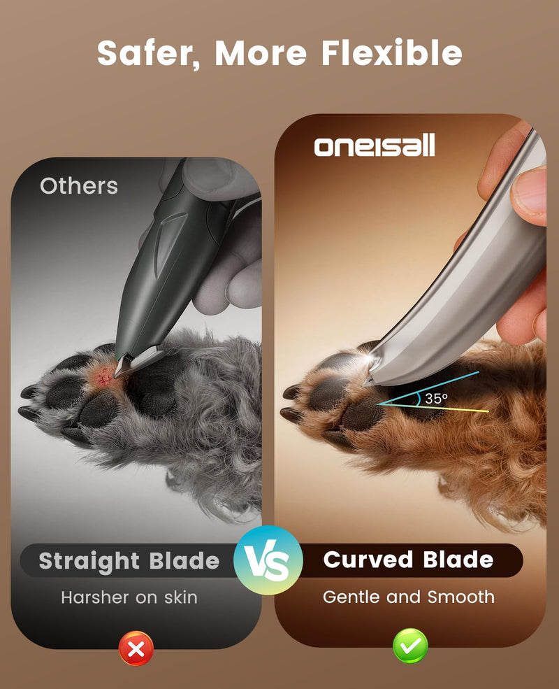 oneisall Upgraded Dog Paw Trimmer with 2-Speed, LED Light, Low Noise, Curved Blade for Precision Trimming, Rechargeable 19mm Paw Trimmer for Dog/Cat Paws, Eyes, Ears, Face, and Rump