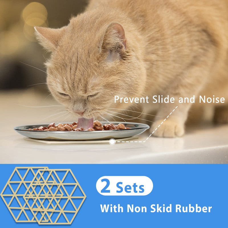 Stainless Steel Cat Dishes for Food and Water Bowls for Small Pets Relief of Whisker Fatigue -2 Sets Shallow Style 6 ounce,2 sets - PawsPlanet Australia