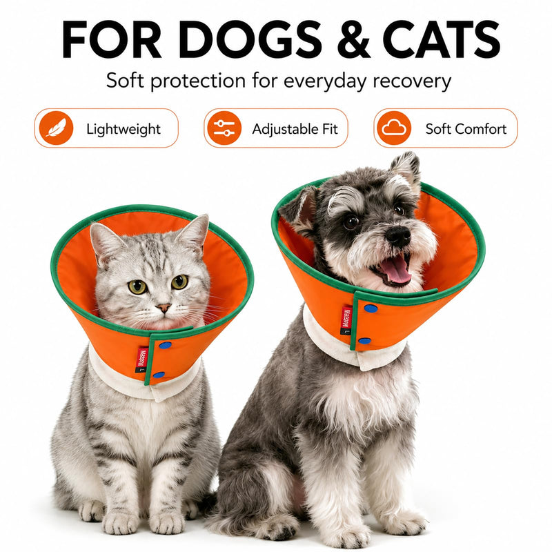 Soft Dog Cone Collar for Dogs & Cats, Adjustable Elizabethan Recovery Collar, Lightweight EPE Material, Post-Surgery Wound Protection (Orange, S) Orange