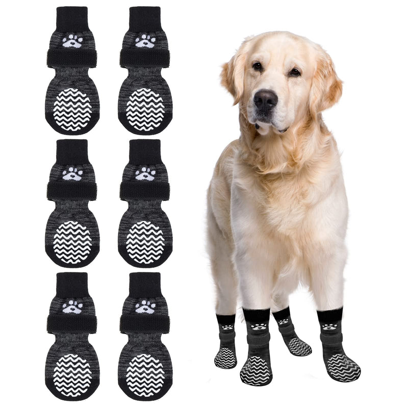 PUPTECK Non-Slip Dog Socks Double Sides Grips for Hardwood Floors Prevents Licking, Dog Shoes for Hot Pavement Traction Control Booties for Senior Dogs, Paw Protector for Small Medium Large Dogs Large (Pack of 6) Black - PawsPlanet Australia