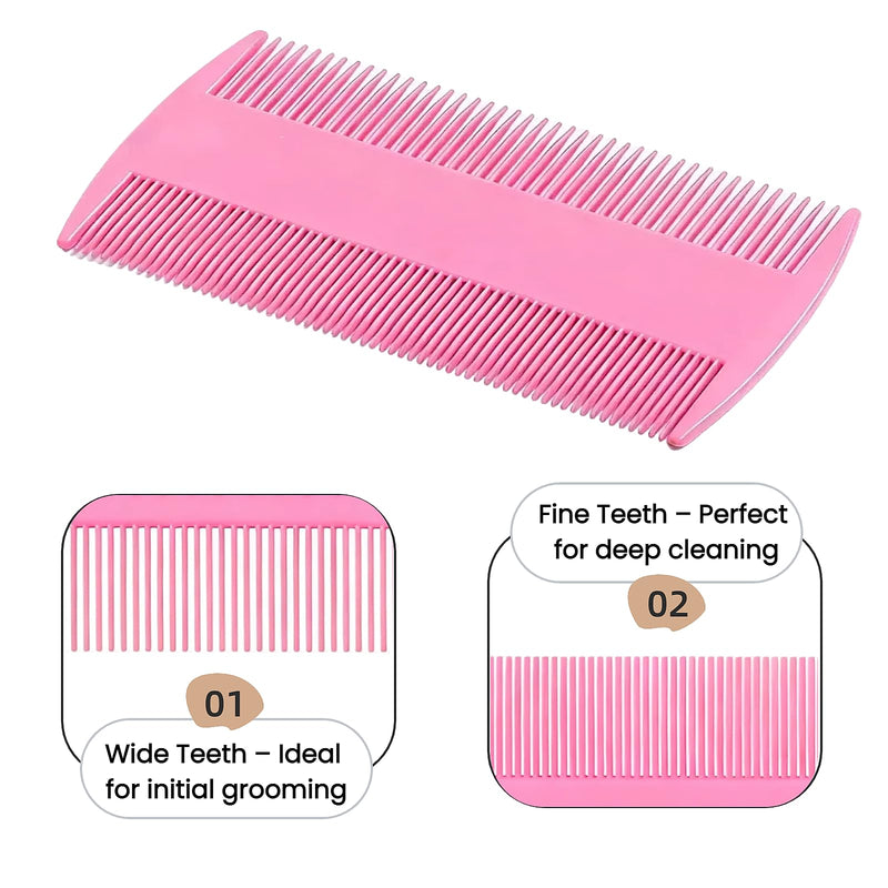5 Pack Flea & Lice Comb Set for Cats, Dogs & Kids – Stainless Steel Fine Tooth Nit Comb Kit with Double-Sided Tear Stain Remover, Grooming Brush & Peine para Piojos for Thick Hair (Pink) Pink 1-Pack