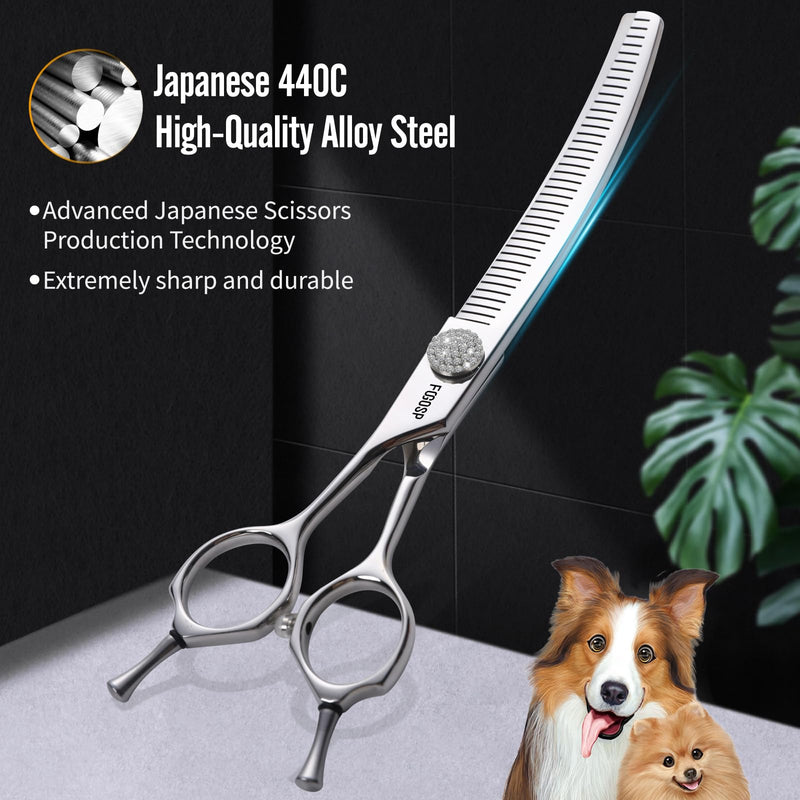 Professional Left Handed Curved Fluffers Thinner Dog Grooming Scissors Curved Comb Thinner 7.0'' Curved Thinning Shears for Dogs Pet 56 Teeth 50% Thinning Rate Japan VG10 Sharp and Durable Lefty Curved Comb Thinners 7.0 in - PawsPlanet Australia