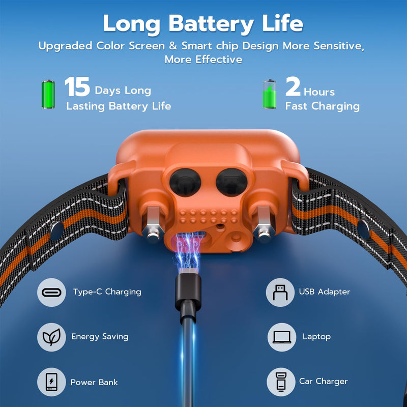 Bark Collar for Small Medium Large Dogs 8-100lbs | Upgraded Smart AI Anti Barking Collar w/AirTag Holder, 5 Modes (Beep/Vib/Safe Shock), Adjustable Sensitivity, Bark Counter, Rechargeable Waterproof Orange