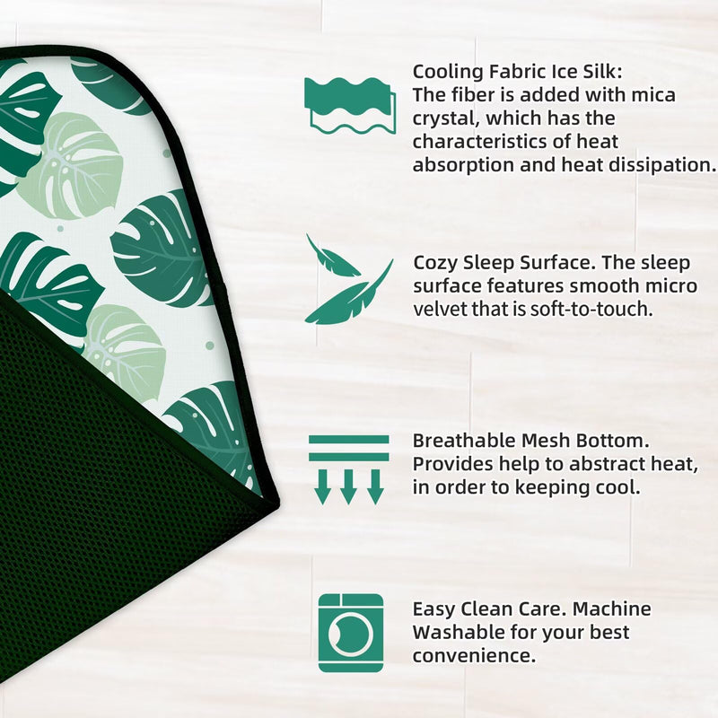 NWK Pack of 4 Pet Cooling Mat -Q-Max>0.345 Ice Silk Cooling Mat for Dogs & Cats Portable & Washable Pet Cooling Blanket, Car Seats, Beds for Summer (4pcs, Green Leaf, 27'' X 20'' X 0.3'') Medium (27'' x 20'' x 0.3'') - PawsPlanet Australia