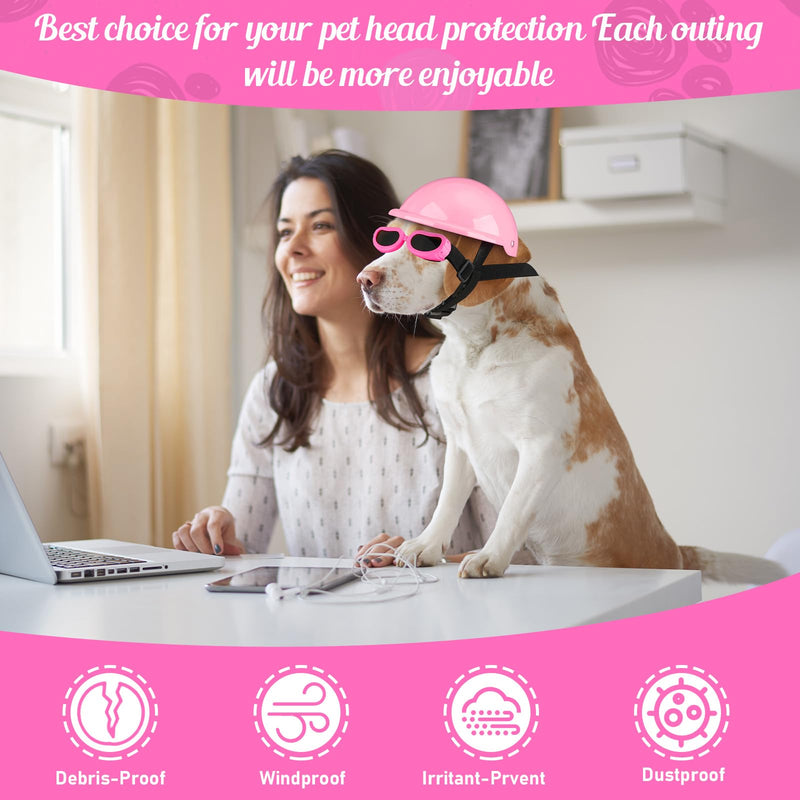 Frienda Dog Helmet and Goggles, UV Protection Doggy Sunglasses and 4 Inch Padded Puppy Motorcycle Helmet Adorable Dog Goggles with Adjustable Belt for Small Dogs Puppy Riding(Pink,M) M Pink