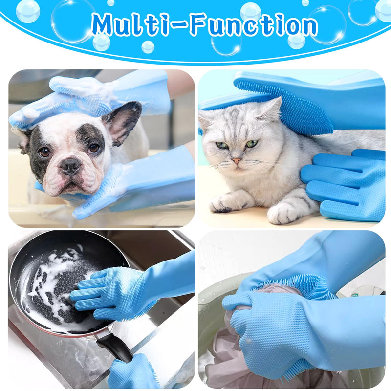 Dog Bath Brush with Gloves, Cat Bathing Gloves, Silicone Dog washing Gloves with High-Density Teeth, Dog Bath Supplies Christmas Gifts for Long Short Haired Dogs and Cats Blue - PawsPlanet Australia