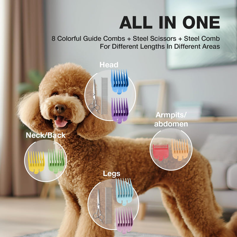 Dog Clippers for Grooming, Pet Grooming Supplies Kit, Professional Grooming Clippers for Thick Heavy Coats Low Noise Rechargeable Hair Trimmers with Ceramic Blade for Dogs Cats Animals Silver - PawsPlanet Australia