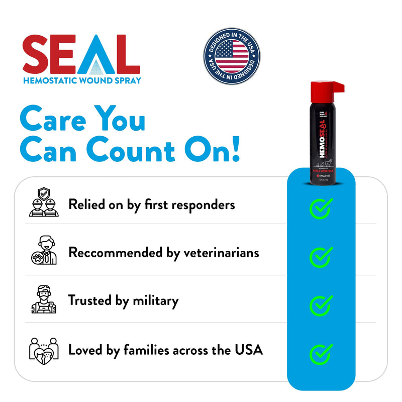 Seal 2.8oz Hemostatic Wound Spray for Pets & Livestock | Rapid Bleeding Control for Dogs Cats Horses Farm Animals Single Use