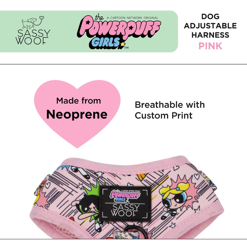 Sassy Woof Dog Adjustable Harness - The Powerpuff Girls™ (Pink) - L, Breathable Mesh, No Pull Design with Two D-Rings, Patented Design, Ideal for Large Dogs - Officially Licensed Dog harness - PawsPlanet Australia