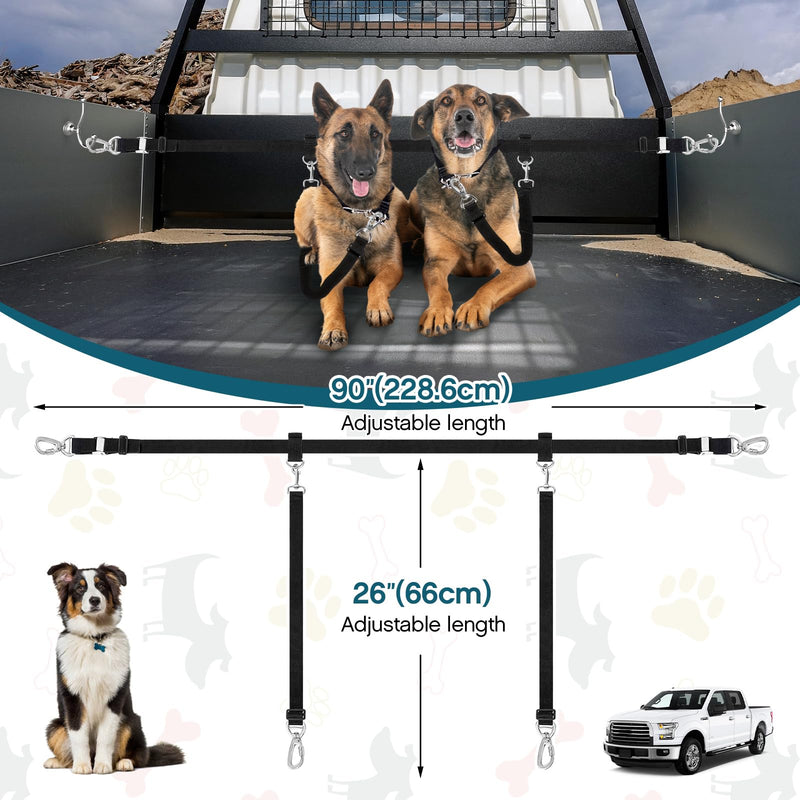 Truck Bed Dog Tether for Two Dogs Double Leash Tether Tie Down System Dog Car Harness Belt Heavy Duty Adjustable Double Safety Leash Canine Leash for Pickup SUV Truck Outdoor Bed Leash - PawsPlanet Australia