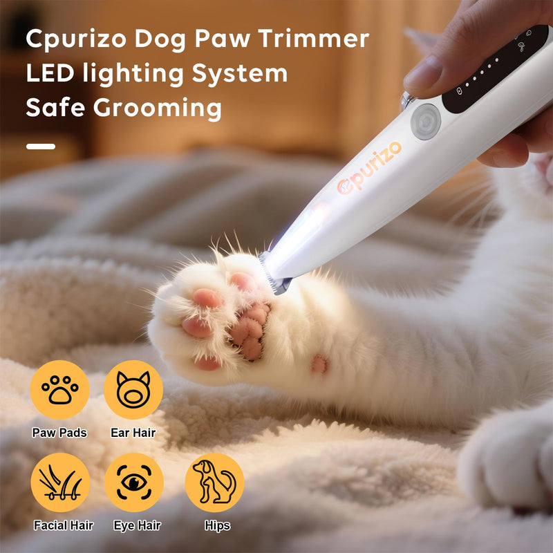 Dog Paw Trimmer with Led Display, 35db Dogs Grooming Clippers Kit with Led Light, Waterproof, Rechargeable Paw Trimmer for Grooming Dog and Cat Hair Around Paw Face Ears Eyes Buttocks White - PawsPlanet Australia