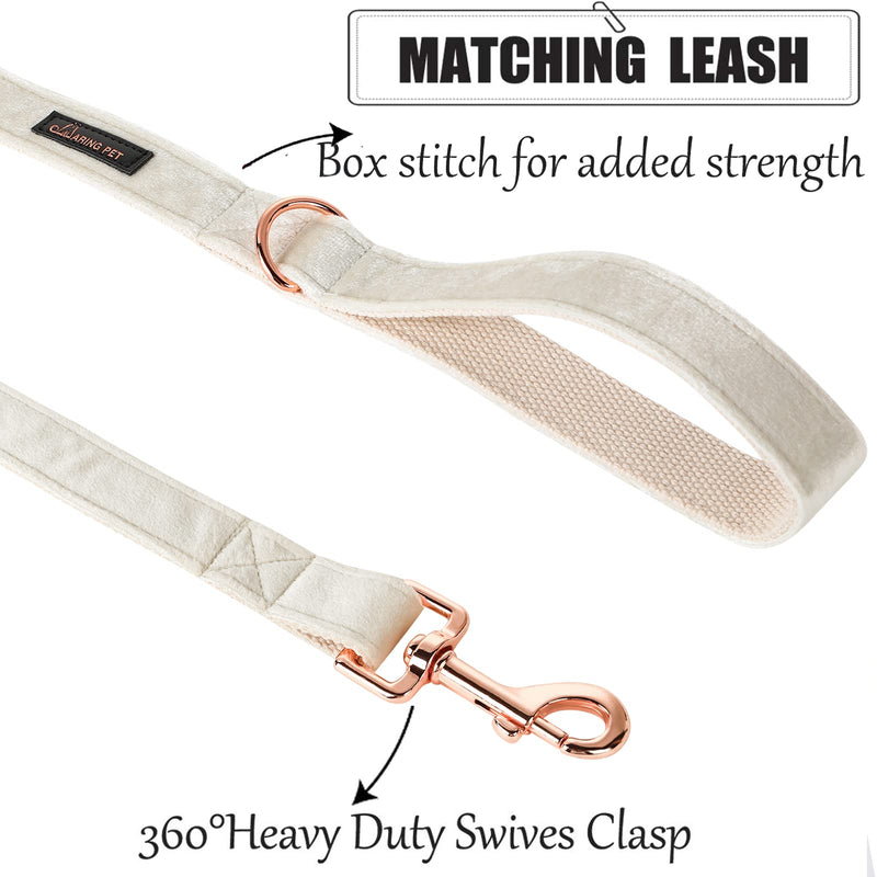 ARING PET Velvet Dog Leash & Collar Set, Handmade Strong White Velvet Wedding Leash for Small to Large Dogs M - PawsPlanet Australia