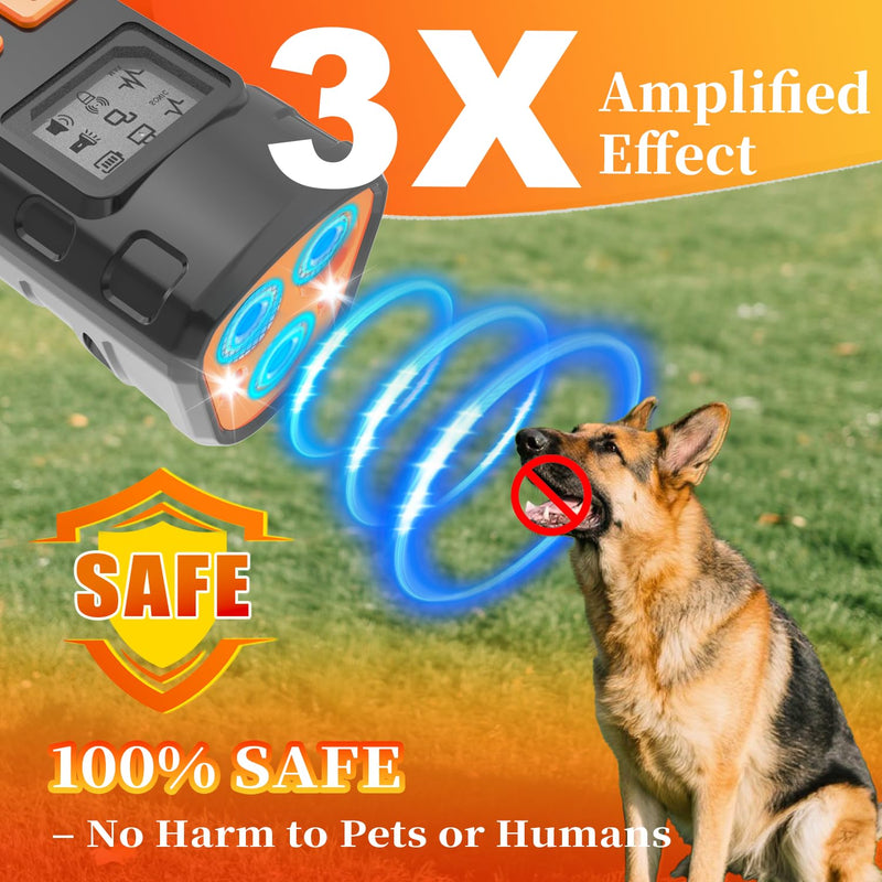 Dog Bark Deterrent - 2025 Triple Anti Bark Device Ultrasonic Strobe light Hybrid with 2 Modes, 6 IN 1 Humane Trainer, LCD Display, 50ft Range for Indoor Outdoor, Instantly Stop Neighbor's Dog Barking