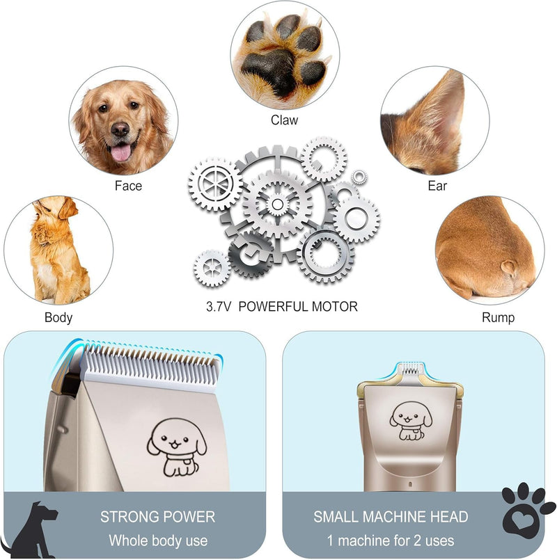 Dog Clippers for Grooming for Thick Heavy Coats/Low Noise Rechargeable Cordless Pet Shaver with Stainless Steel Blade/Waterproof Dog Shaver for Dogs Pets