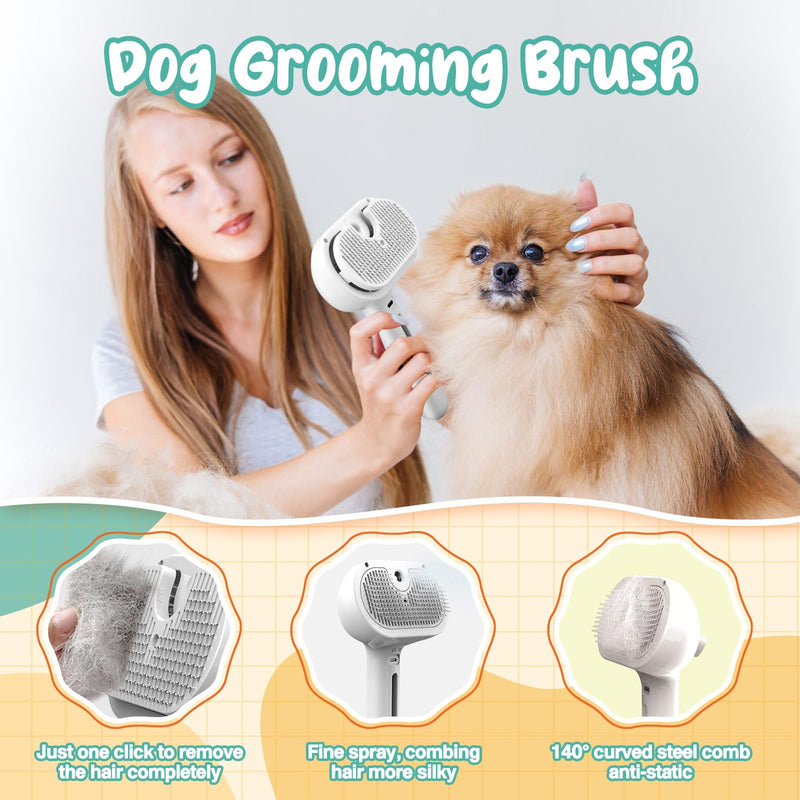 Self-Cleaning Pet Grooming Brush with Spray - 3-in-1 Cat and Dog Brush for Hair Removal and Anti-Static Steam (Built-in 250mAh Battery) - PawsPlanet Australia