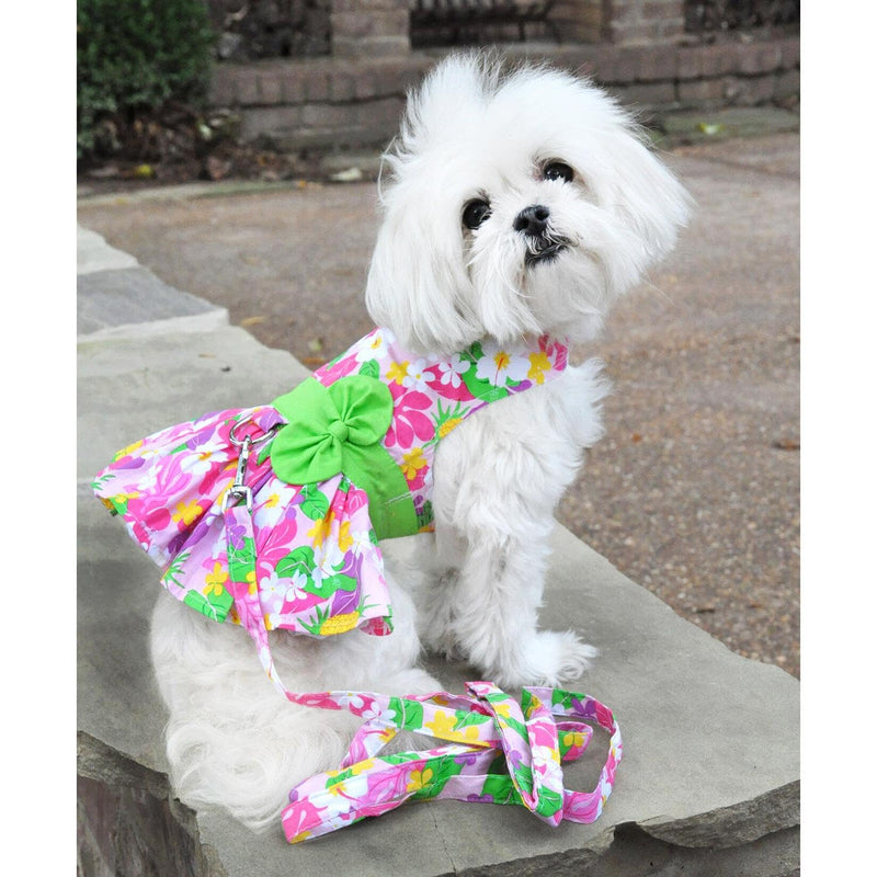 Floral Hawaiian Dog Dress in Pink with Matching Leash by doggie design X-Large - PawsPlanet Australia
