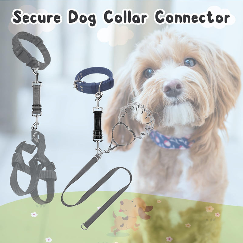 YUEPET Dog Safety Collar Clips 2 Pack Adjustable Prong Backup Clips Reflective Double Ended Backup Clasp Leash Connector for Dog Harness to Collar Safety Clip(Grey+Black) Grey+Black - PawsPlanet Australia