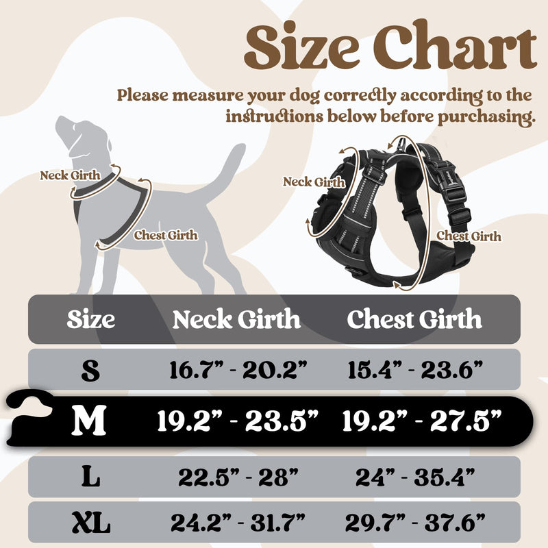 rabbitgoo Dog Harness Medium Sized, No Pull Pet Harness with 3 Buckles, Adjustable Soft Padded Vest with Control Handle, Walking Reflective Pet Vest for Medium Dogs, Black, M - PawsPlanet Australia