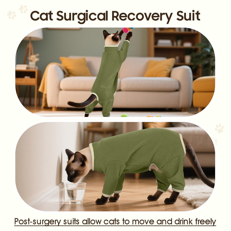DENTRUN Cat Clothes for Hair Control with Hair Sticky Fabric - Soft Recovery Suit & Breathable Lint-Resistant Cat Sweater for Cats Only, Kitten Onesie Pajamas, XL, Army Green X-Large - PawsPlanet Australia