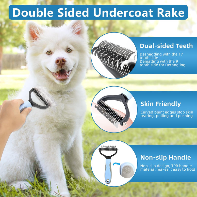 Dog Brush Dog Grooming Kit 6PCS Dog Brush for Shedding-Dog Brushes for Grooming, Dematting Comb for Dogs, Cat Nail Clipper with Nail File, Flea Comb, Bath Brush(Blue) Blue