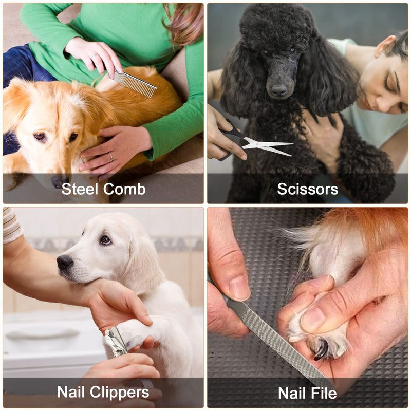 Dog Clippers, 12 Pack 3 Speeds Professional Dog Grooming Clippers Kit, Low Noise Rechargeable Cordless Dog Grooming Kit, Hair Trimmer for Dogs, Cats and Other Animals - PawsPlanet Australia