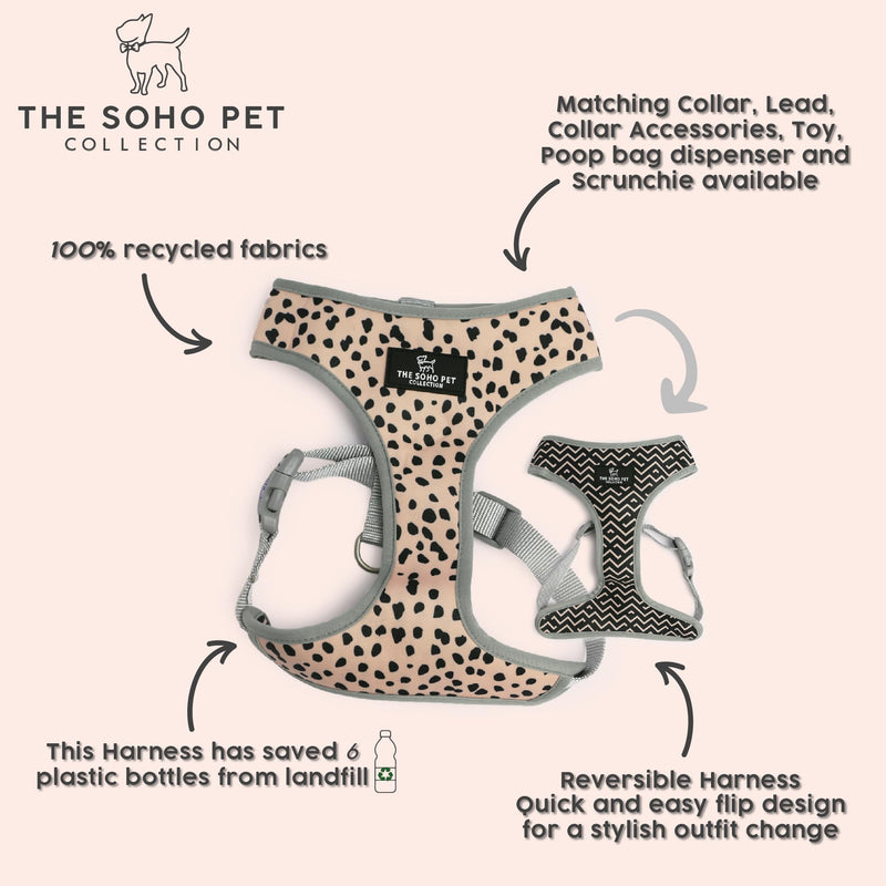 Ancol Dog Reversible Harness Dalmatian/Zigzag Patterned - Comfortable Weatherproof Pet Accessory - Lightweight Fashionable Puppy Outfit - Large L