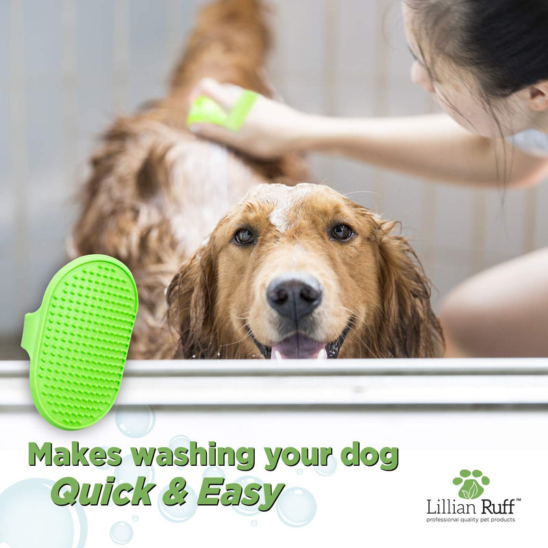 Lillian Ruff Dog Bath Brush - 2 Pack of Flexible Rubber Dog Shower Brush with Adjustable Strap - Soothing Massage Bristles Produce more Lather, Reduce Bath Time, Remove More Dirt & Loose Hair (Green) Green - PawsPlanet Australia