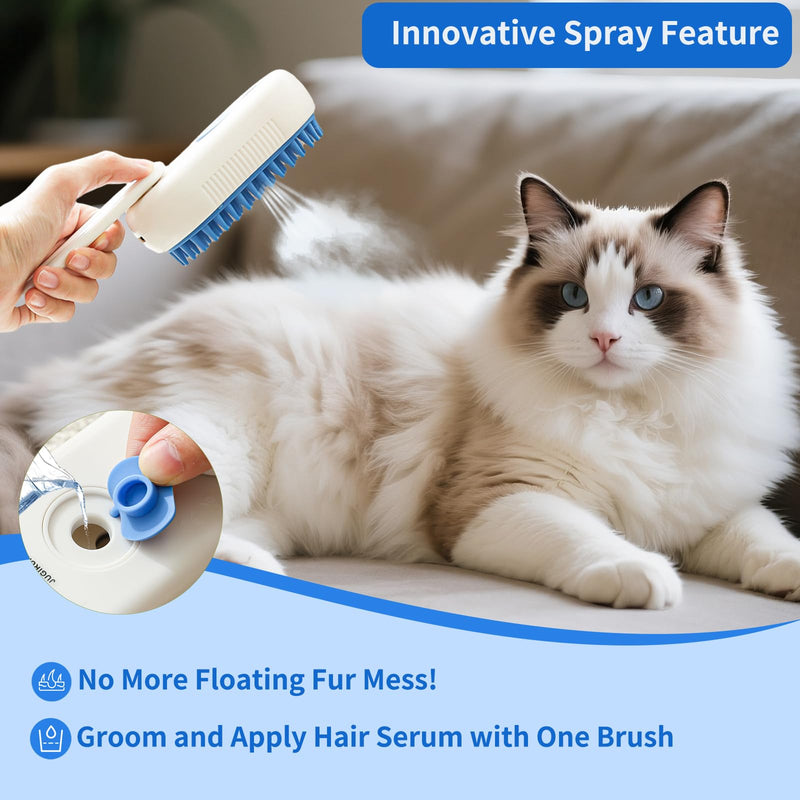 Cat Steam Brush for Shedding,4 in 1 Pet Steam Brush for Cats & Dogs,Deshedding,Massage,Cleaning & Anti-Static All In One,Suitable for Long & Short Haired Pets,Includes Waterless Shampoo,Blue Blue - PawsPlanet Australia