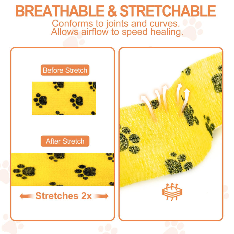 6 Rolls Vet Wrap Cohesive Bandage, Self Adhesive Non-Woven Pet First Aid Tape for Dogs, Cats, Horses, Wound Care, Sticks Only to Itself, Safe & Comfortable, 2 Inch x 5 Yards