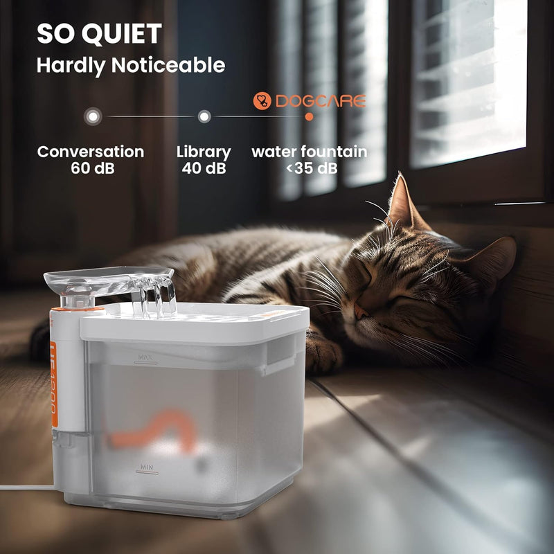 Cat Water Fountain 85oz/2.5L Dog Water Dispenser with Ultra-Filtration 90-Days Long Lasting Filter, Smart Pet Fountain with Triple Filtration | Ultra Quiet | Water Level Window White - PawsPlanet Australia