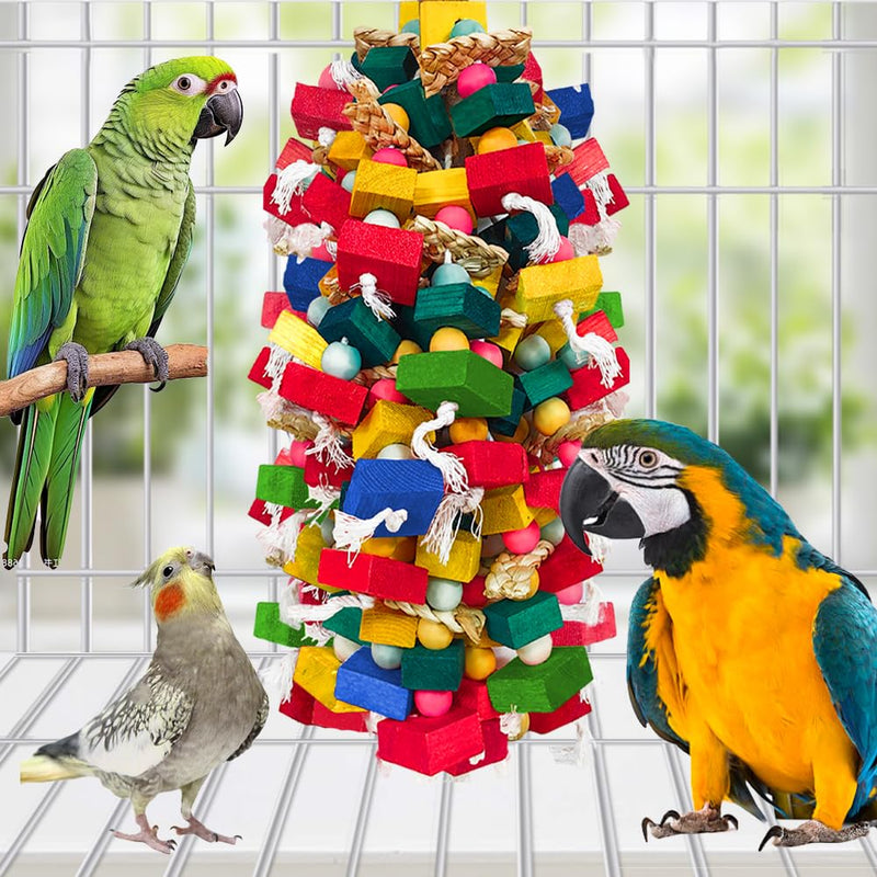 Bird Toys for Large Parrots Colorful Natural Wood Block Parrots Chew Foraging Toys for Bird Cages Cockatoos, Macaws, African Greys, and Amazons - PawsPlanet Australia